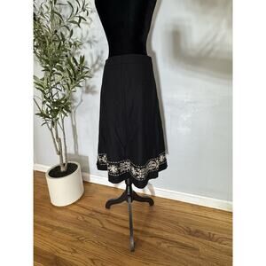 Atelier Black Midi Skirt Womens 6 Wool Blend Embroidered A-Line Bohemian Folk